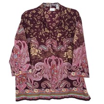 Kim Rogers Size 2X Womens Blouse 3/4 Sleeve V-Neck Button Front Brown Paisley - £10.20 GBP