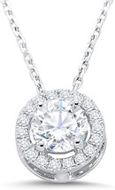 3.00 CT Round Cut CZ Halo Pendant Necklace for Women Gift 925 White Gold Over - £59.82 GBP