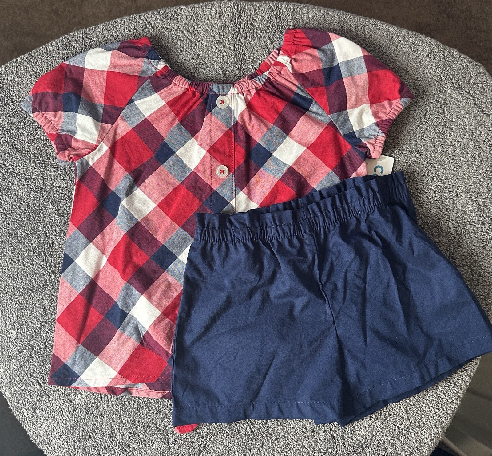 Carters Girls Red Plaid Shirt &amp; Blue Shorts Matching Set Size 2T - $15.83
