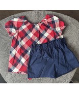 Carters Girls Red Plaid Shirt &amp; Blue Shorts Matching Set Size 2T - $300.87 MXN
