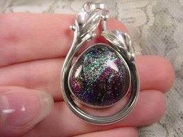 (#D-155-A) Dichroic Fused Glass Pendant Silver Purple Green Pink - £53.05 GBP