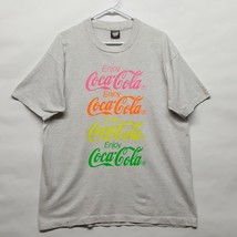 VTG Coca Cola Soda Coke 80s 90s Spell Out Neon Rainbow T Shirt Sz XL USA Made - £26.10 GBP