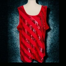 NOTATIONS Sequin Blouse 3X Shell Top Red Sleeveless Holiday Sparkly Christmas  - £19.08 GBP