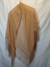 Women&#39;s  Thin Lace Crochet Gold Color Shawl Cover Accessory Heavy Fringe - £7.59 GBP