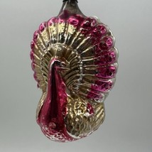 Vintage Mercury Blown Glass Peacock Christmas Ornament 3&quot; Red Gold - £22.55 GBP