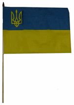 12x18 12&quot;x18&quot; Wholesale Lot of 6 Ukraine Small Trident Stick Flag wood Staff - £24.06 GBP