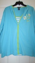 Women&#39;s 2 pc look Faux shirt layed hoodie blue striped XL flowers beads ... - $8.01