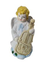 Vintage Ceramic Angel Figurine 4-in Playing Cello Music Chalkware Hand-Painted - $17.57