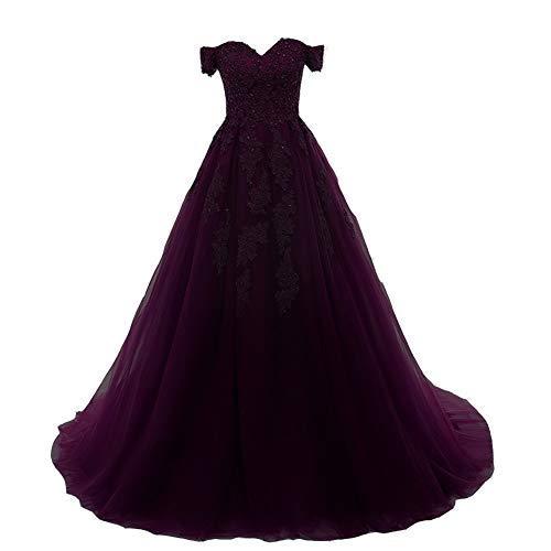 Kivary Plus Size Off Shoulder Beaded Long Formal Prom Evening Dresses Dark Plum