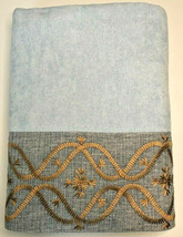 Avanti Bath Towel Blue Gray Gold Embroidered Embellished Jacquard Border 27x50 - £28.88 GBP