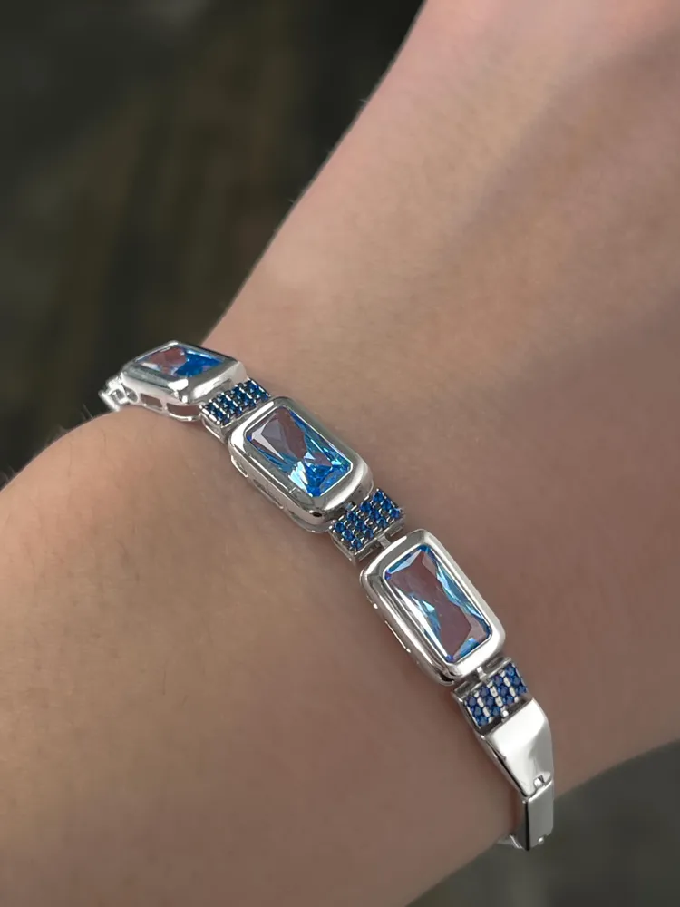 Women&#39;s bracelet silver 925, jewelry silver with topaz and sapphires - $179.00