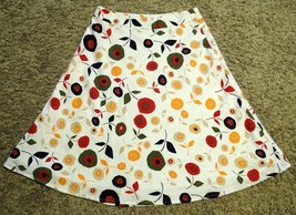 CATO OFF WHITE BRIGHT FLOWER PRINT LINEN BLEND FLARE A-LINE MIDI SKIRT L... - $19.79