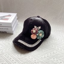 Autumn Winter Handmade Flower Baseball Cap For Women Elegant Short Rabbit Hair W - £15.01 GBP
