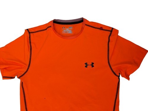 Men's Under Armour Heat Gear Size Small Fitted Athletic Shirt And Neon Orange  Item image 3