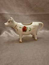 Vintage Porcelain Cow Creamer Red Flower With Gold Trim Accents - £8.28 GBP