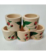 (5) Vintage HANDPAINTED HIPPIE PLANT FRUITS GARDEN STRAWBERRY NAPKIN RINGS - $13.89