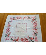 Vintage Cotton Linen Pink White Green Tablecloth Floral large - $12.38