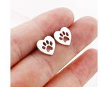 TINY PAW PRINT HEART POST EARRINGS Dog Cat Love Pet Owner Silver Plate S... - $3.95