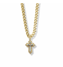 14K Gold Filled Enameled Rose Filigree Cross Necklace &amp; Chain - £56.82 GBP