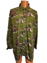 Cotton Traders Sport Shirt Men&#39;s XL  Green With Turkeys Outdoors Long Sl... - £10.38 GBP