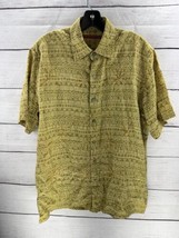 Tori Richard Hawaiian Shirt Green Short Sleeve 100% Linen Stitched Palm Trees - £20.15 GBP