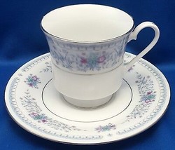 Crown Ming Harmony Cup and Saucer 6 oz Blue Floral w Platinum - $12.25