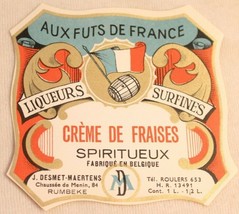 Vintage Aux Futs De france Creme De Fraises label - $4.94