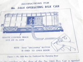 LIONEL POST-WAR INSTRUCTION SHEET FOR 3464 OPERATING BOXCAR- FAIR -1950 ... - $2.80