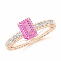 ANGARA Octagonal Pink Sapphire Cocktail Ring with Diamonds for Women in 14K Gold - £747.24 GBP