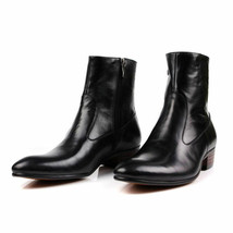 Men&#39;s Black Color High Ankle Genuine Leather Side Zipper Handmade Boots US 7-16 - £125.71 GBP
