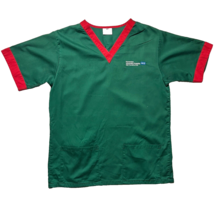 NHS Scrub Top Emergency Medicine Medium Green Red Trim Embroidered Logo - £9.43 GBP