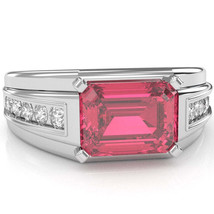 Men&#39;s Pink Tourmaline Diamond Channel Ring In Solid 14k White Gold - £798.40 GBP