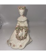 Hawaiian Girl Figure With Pink Flower Crown And Pink Lei Signed Bea - $529.80 MXN