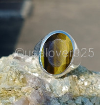 Natural Tiger Eye Oval Gemstone Handmade Men Signet Ring Hand Crafted Ring  - £53.12 GBP