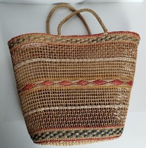 12&quot; Vintage Woven Rattan Purse - Basket - Shanghai China - Red Green Brown - £21.02 GBP