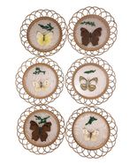 Vintage 6 Bamboo Real Butterfly Wings Coasters Wicker Caddy 70&#39;s BOHO Se... - €16,41 EUR