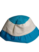 Vintage Child&#39;s Beach Hat Blue White Japan Retro Mod 1960s Unused Cloth Fabric - £27.28 GBP