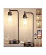 2-Pack Brown Industrial Touch Bedside Lamps with USB Ports &amp; AC Outlet 3... - $647.93 MXN