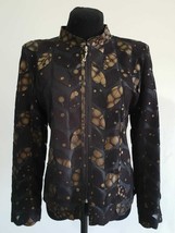 Gold Spotted Black Genuine Leather Leaf Jacket Womens All Sizes Zipper S... - $225.00