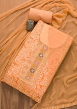 salwar kameez unstiched suit fabric with dupatta Peach Semi Crepe - £131.54 GBP