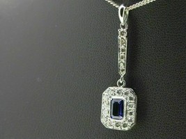 2Ct Emerald Cut Blue Sapphire Journey Pendant 14K White Gold Finish 18&quot; Chain - £95.03 GBP
