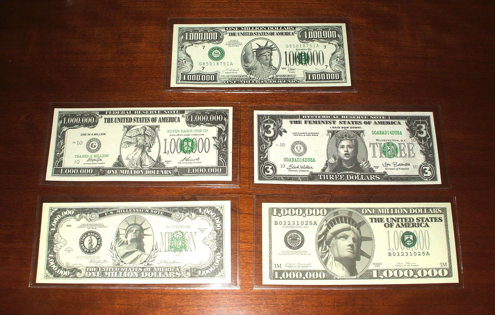 Primary image for 5 Novelty Note Set - Bills - Notes - Currency - Novelty Notes - In Holders