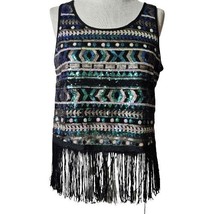 Black Sequined Fringe Sleeveless Crop Top Size Small - £19.36 GBP