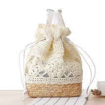 Handmade Women&#39;s Backpack Summer Straw Beach Bag Woven Hollow Drawstring Shoulde - £29.05 GBP