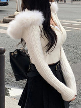 Fluffy Hooded Sweater Coat Winter Women&#39;s Casual Hoodie Y2K Zipper Short - £20.07 GBP+