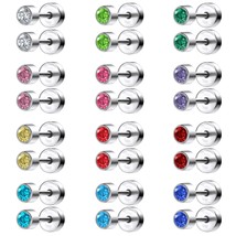 24Pcs/Lot 20G Stainless Steel Stud Earrings Set for Women Girls Round Crystal Ea - £17.71 GBP