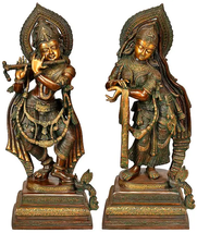 24&quot; Radha-Krishna, Enamoured Of Each Other In Brass | Handmade | Lord Krishna - £1,329.07 GBP