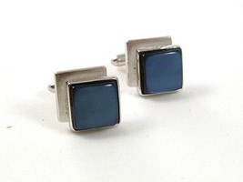 1960&#39;s Silvertone &amp; Light Blue Cufflinks By SWANK 31817 - £18.02 GBP