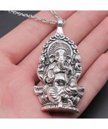 GANESHA NECKLACE 2.25&quot; Large Pendant 23&quot; Chain Hindu Elephant God Ganesh... - $172.67 MXN