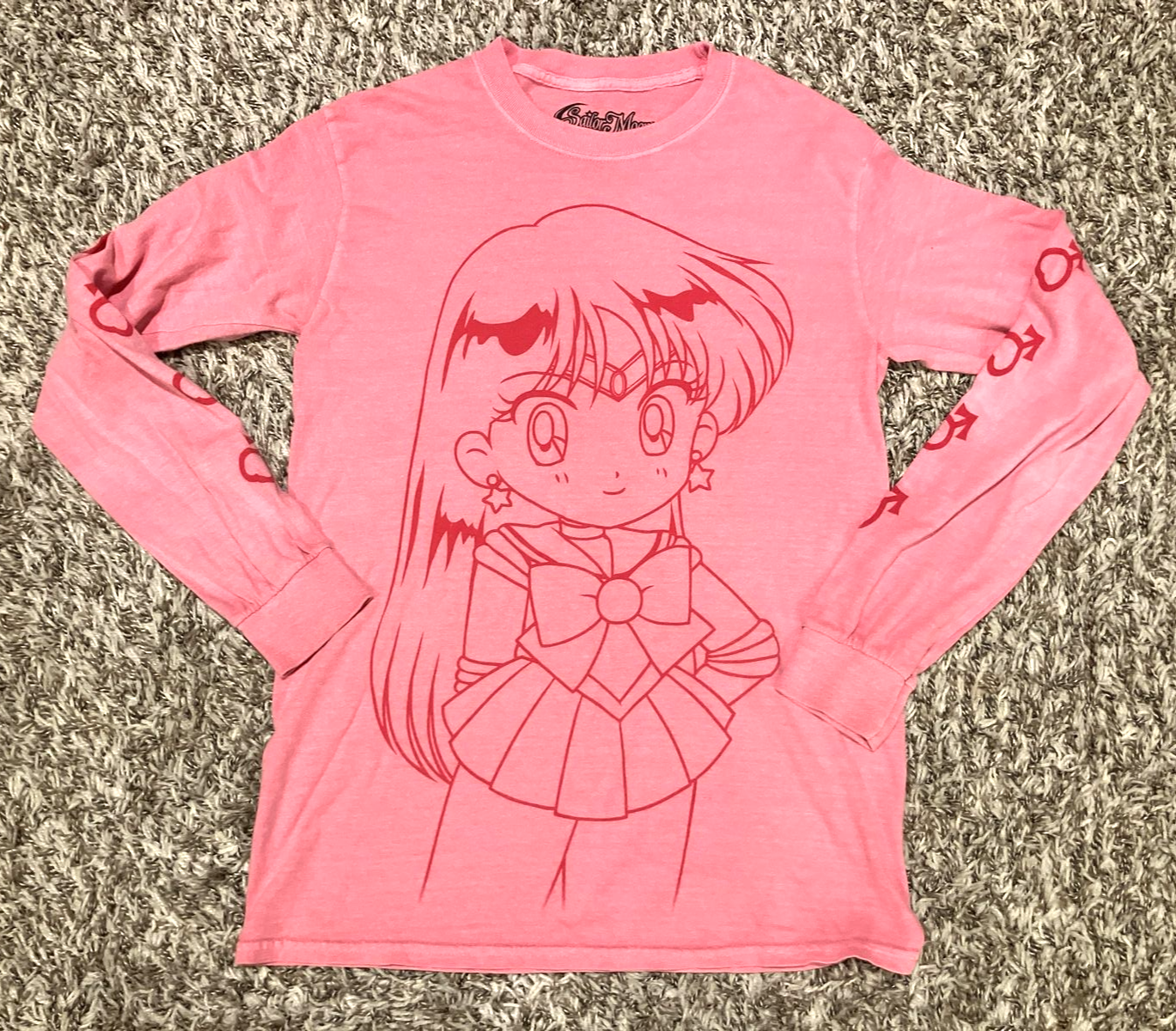 Primary image for Sailor Moon T Shirt Adult Small Pink Long Sleeve Graphic Faded 17 inch x 29 inch